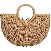 YYW Straw Bags for Women,Hand-woven Straw Top-handle Bag with Round Ring Handle Summer Beach Rattan Tote Handbag