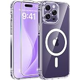 FNTCASE for iPhone 14 Pro Max Case, Fit for Magsafe, Glass Screen Protector | Anti Yellowing, Magnetic Phone Cases, 14FT Military Grade Drop Protection, Slim Shockproof Protective Cover, Clear