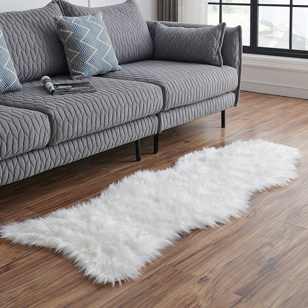 2 x 5, White LEEVAN Sheepskin Rug Faux Fur Rug Super Soft Fluffy Chair