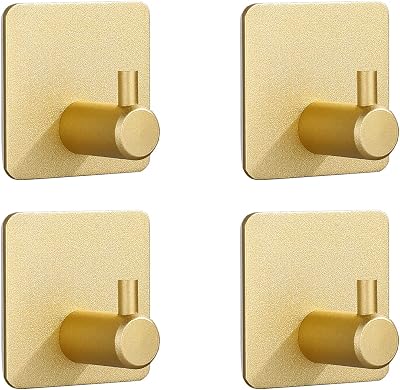 SZWLJ Self Adhesive Hooks 4 Pack Gold Door Wall Kitchen Bathroom