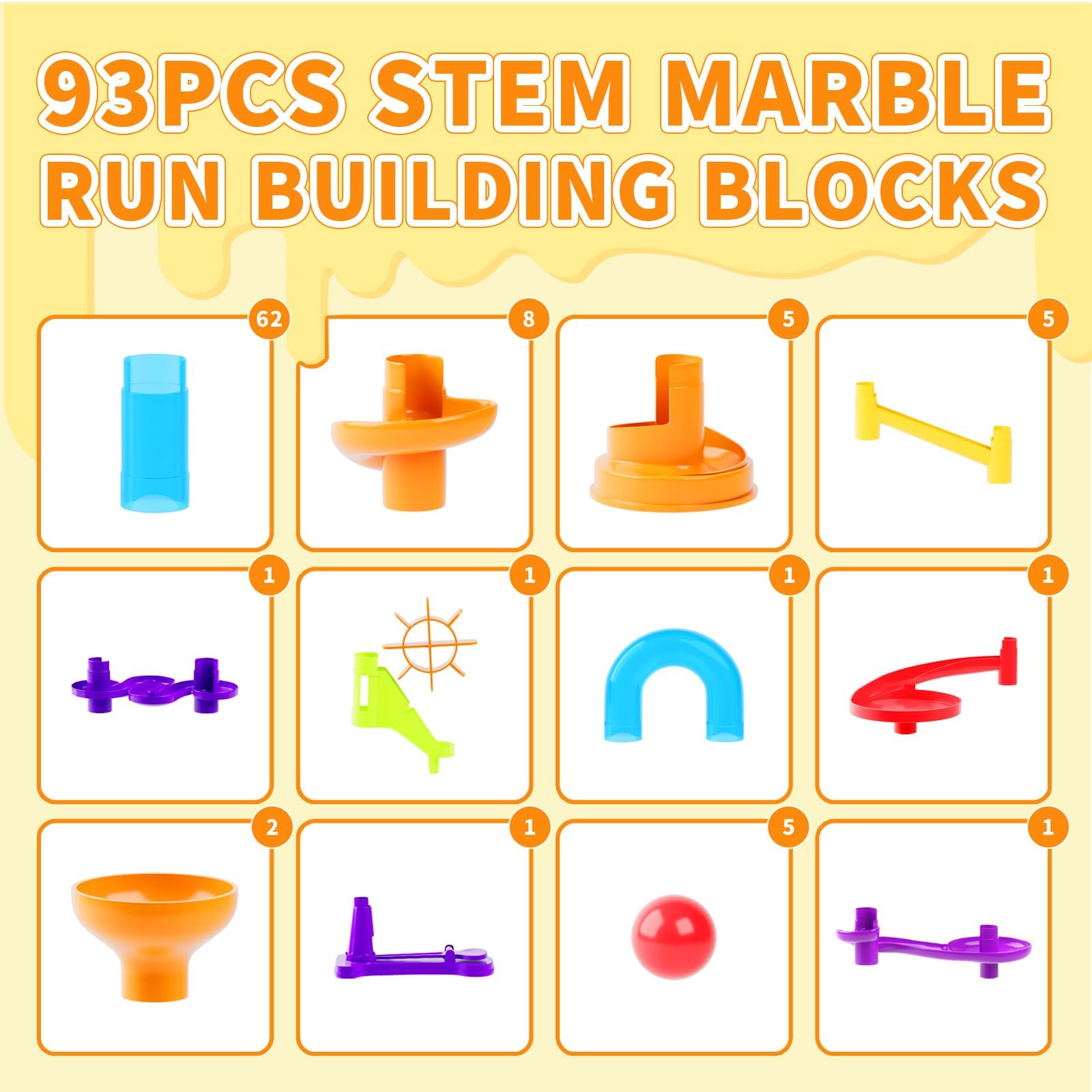 ZOZOPLAY 93Pcs STEM Marble Run Building Blocks, Colorful Track Pipe Blocks and Plastic Marbles, Creative Construction Toys for Ages 3+, Christmas & Birthday Gift Choice, Kindergarten & Daycare Toys