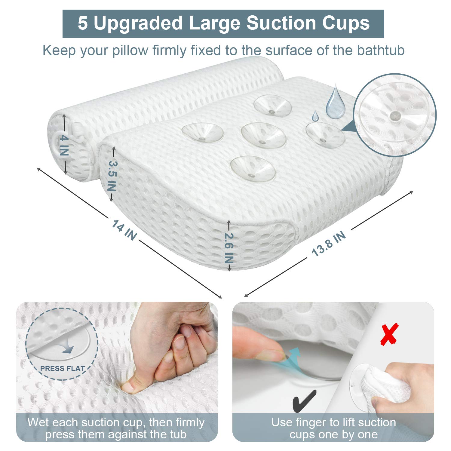 Bath Pillow Bathtub Pillow - Bath Pillows for Tub with Neck, Head, Shoulder and Back Support - 4D Air Mesh Spa Pillow for Bath - Extra Thick, Soft and Quick Dry : Beauty