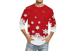 Men's 3/4 Sleeve Shirts Color Block Christmas Tees Elegant Snowflake Themed Printed Casual Pullover Working Party M-5XL