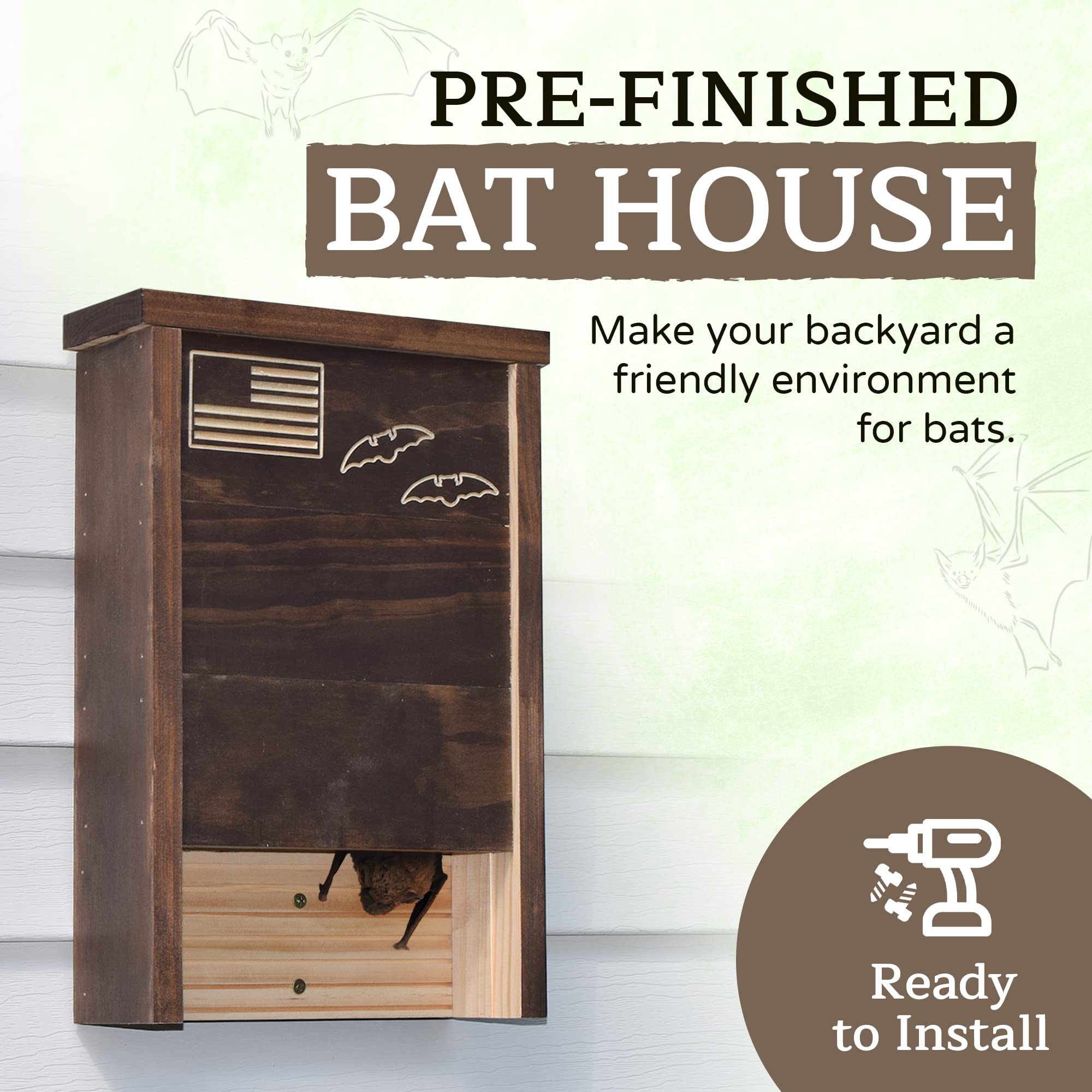 Made in USA PreFinished Pine Bat House, SingleChamber Bat Box, Easy