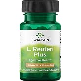 Swanson L. Reuteri Probiotic with Prebiotic for Gut Health, 7 Billion CFU | Daily probiotic for women and men, 30 vegan probiotic capsules for digestive support, L. Reuteri probiotics for gut health
