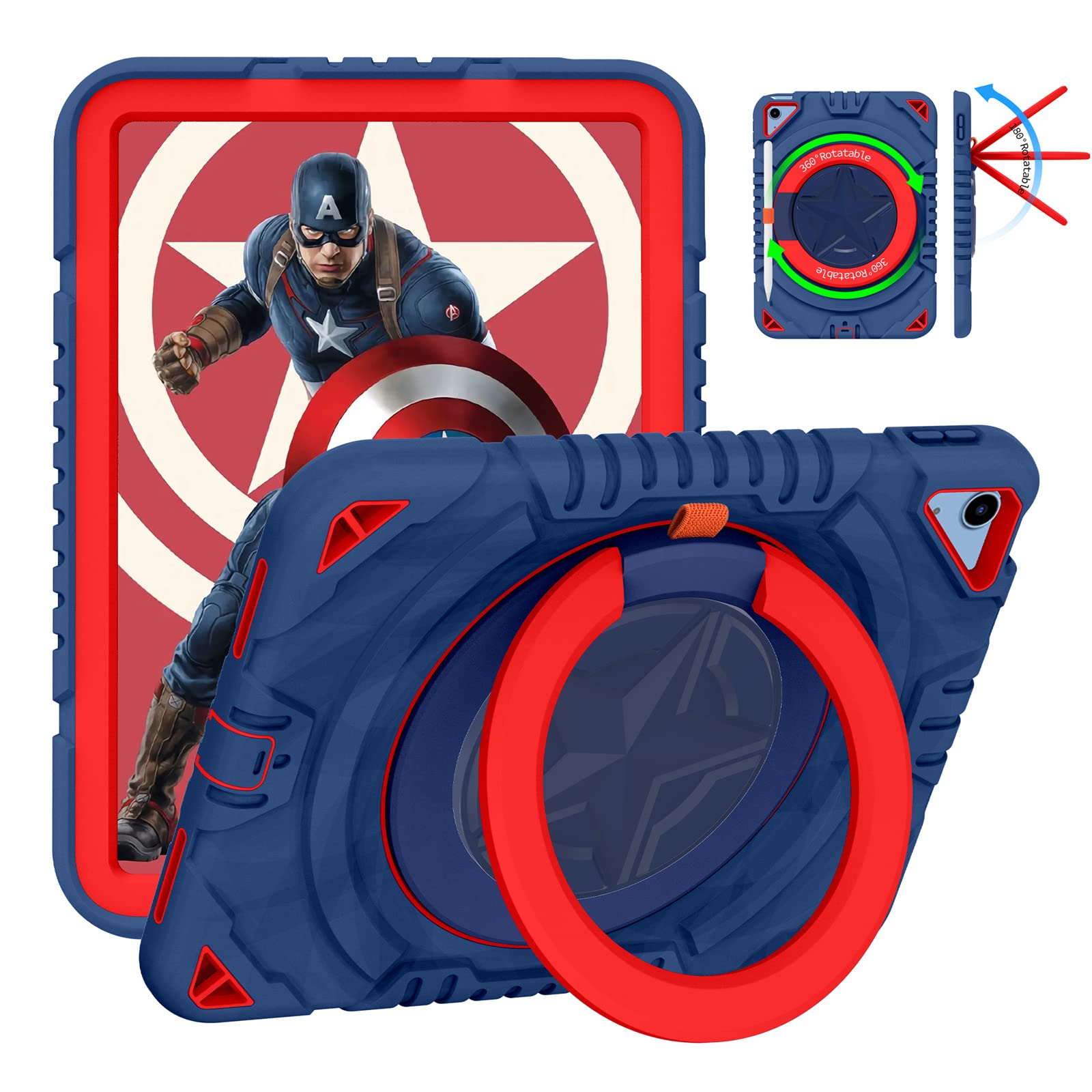 Photo 1 of XZC Case for iPad (A16) 11th Generation 11 Inch 2025/ iPad 10th Generation 10.9 Inch 2022 Heavy Duty Shockproof Rugged Cover with Rotating Stand/Pencil Holder/Carrying Shoulder Strap (Blue 3)