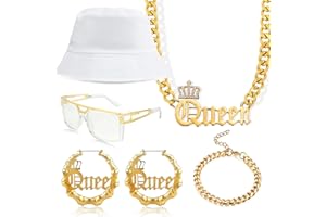MEDOJO 80 90s Hip Hop Queen Costume Kit Hat Accessories Set for Women Rapper DJ