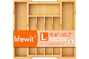 Lifewit Silverware Drawer Organizer, Expandable Utensil Tray for Kitchen, Bamboo Flatware and Cutlery Holder, Wood Adjustable