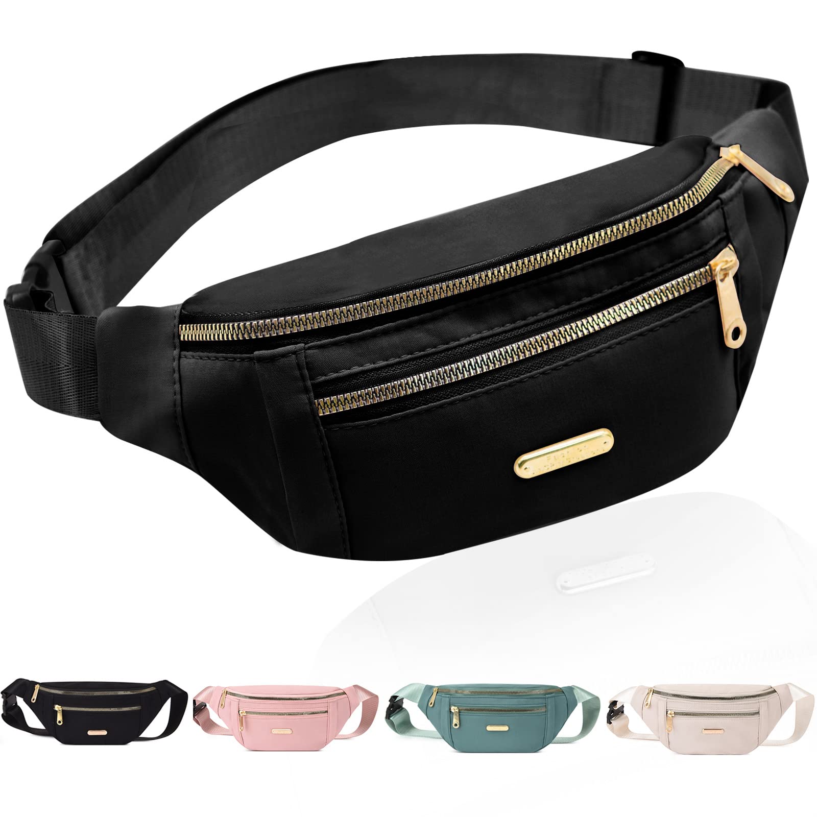 Fanny Pack Fashionable Waist Bag Casual Travel Bum Bag with 3 Zipper Pockets for Women Men Sports Running Hiking Jogging (Black)