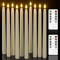 Yme 10pcs LED Ivory Taper Candles with Timer and Remote, Plastic Window Candles with Warm White Light Battery Operated for Ca