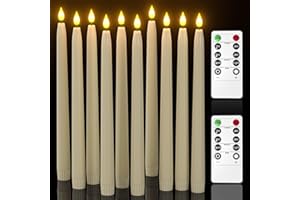 Yme 10pcs LED Ivory Taper Candles with Timer and Remote, Plastic Window Candles with Warm White Light Battery Operated for Ca