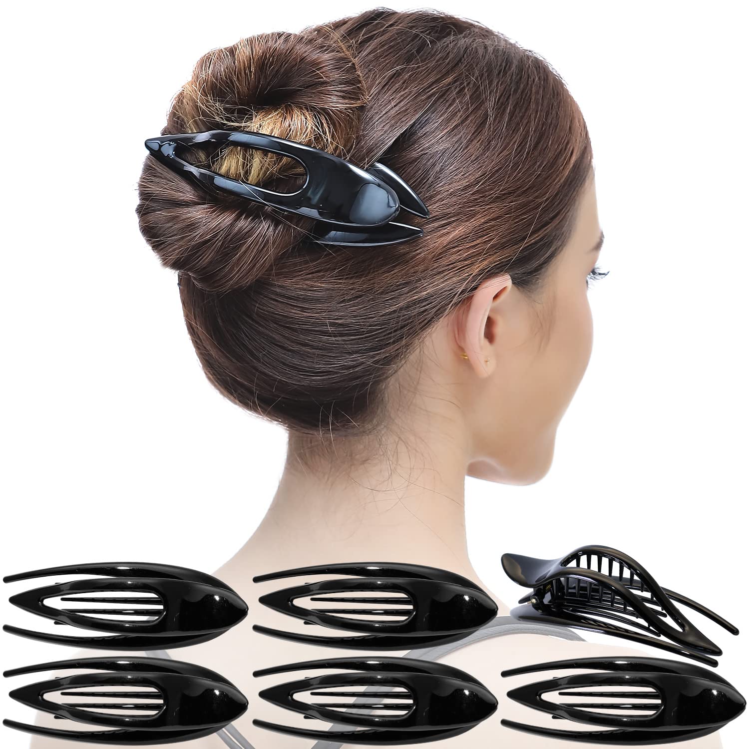 RC ROCHE 6 Pcs Flat Hair Clips Big Claw for Thick Hair French Duckbill Women No Slip Side Slide Curved Alligator Concord Strong Grip Hold Volume Lay Down Clamp, Small Black