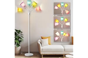 GyroVu Medusa LED Floor Lamp, Multi Head Modern Tall Lamp with Adjustable Gooseneck Standing Lamps for Living Room Bedroom Kids Room Office 6 Color Lampshades Bulb Not Included(White)