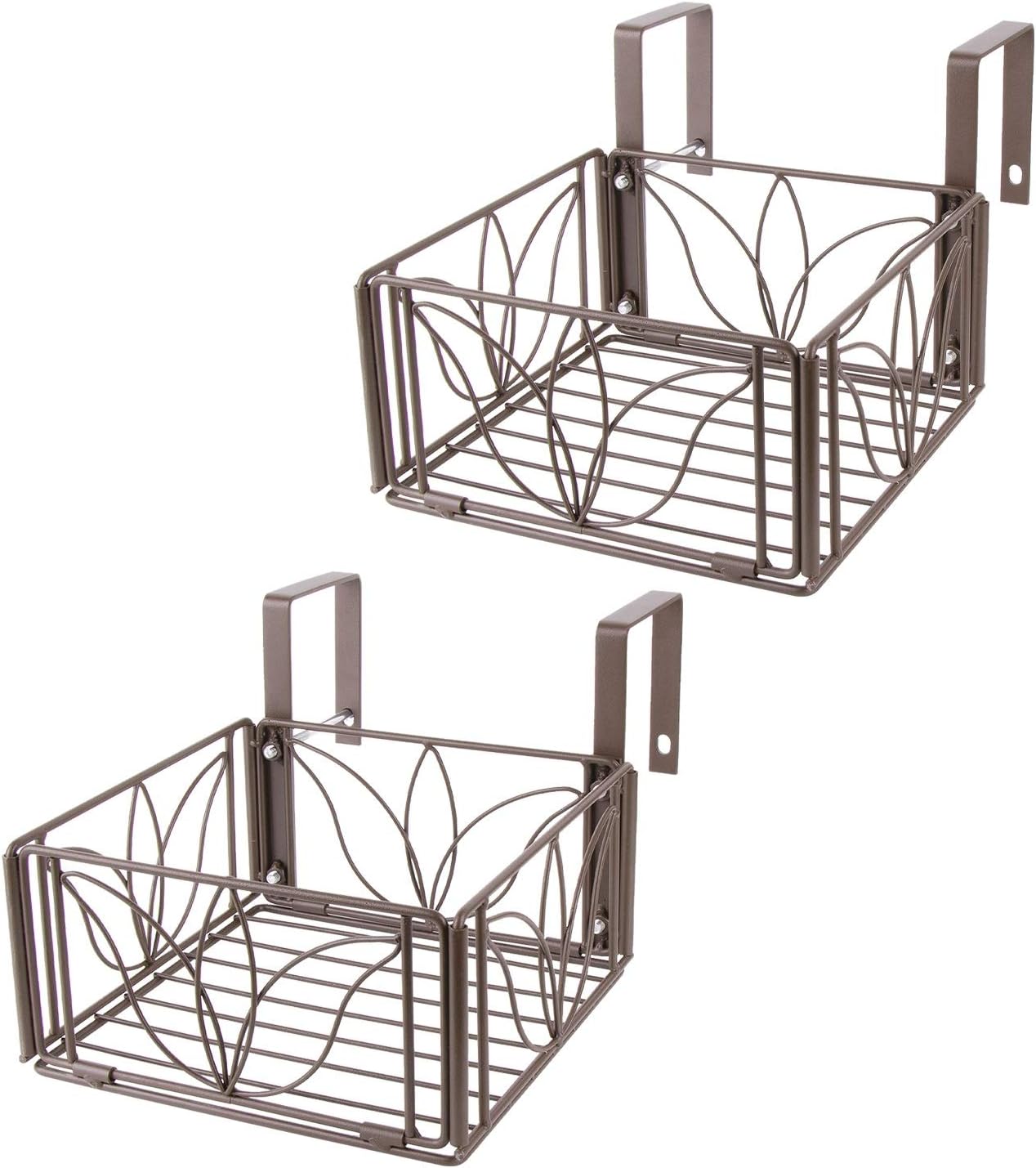 AmnoAmno 2PCS Balcony Hanging Flower Rack Stand Rail Planters Baskets Pots for Outside, Deck Railing Planters Boxes Outdoor Hanger Stand with Strong Metal Folding Design and Easy installation (Bronze) : Garden & Outdoor