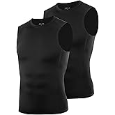 RIKUAOU 2 Pack Mens Compression Shirt, Sleeveless Gym Tank Tops, Running Football Undershirts Base Layer for Sports Workout