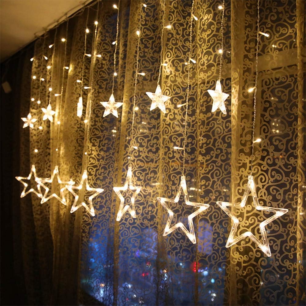 WETONG LED Curtain Lights Window String Light with 8 Flashing Modes Waterproof Star Decorative Lights for Wedding Bedroom Party Home Garden Outdoor Indoor Wall Decoration