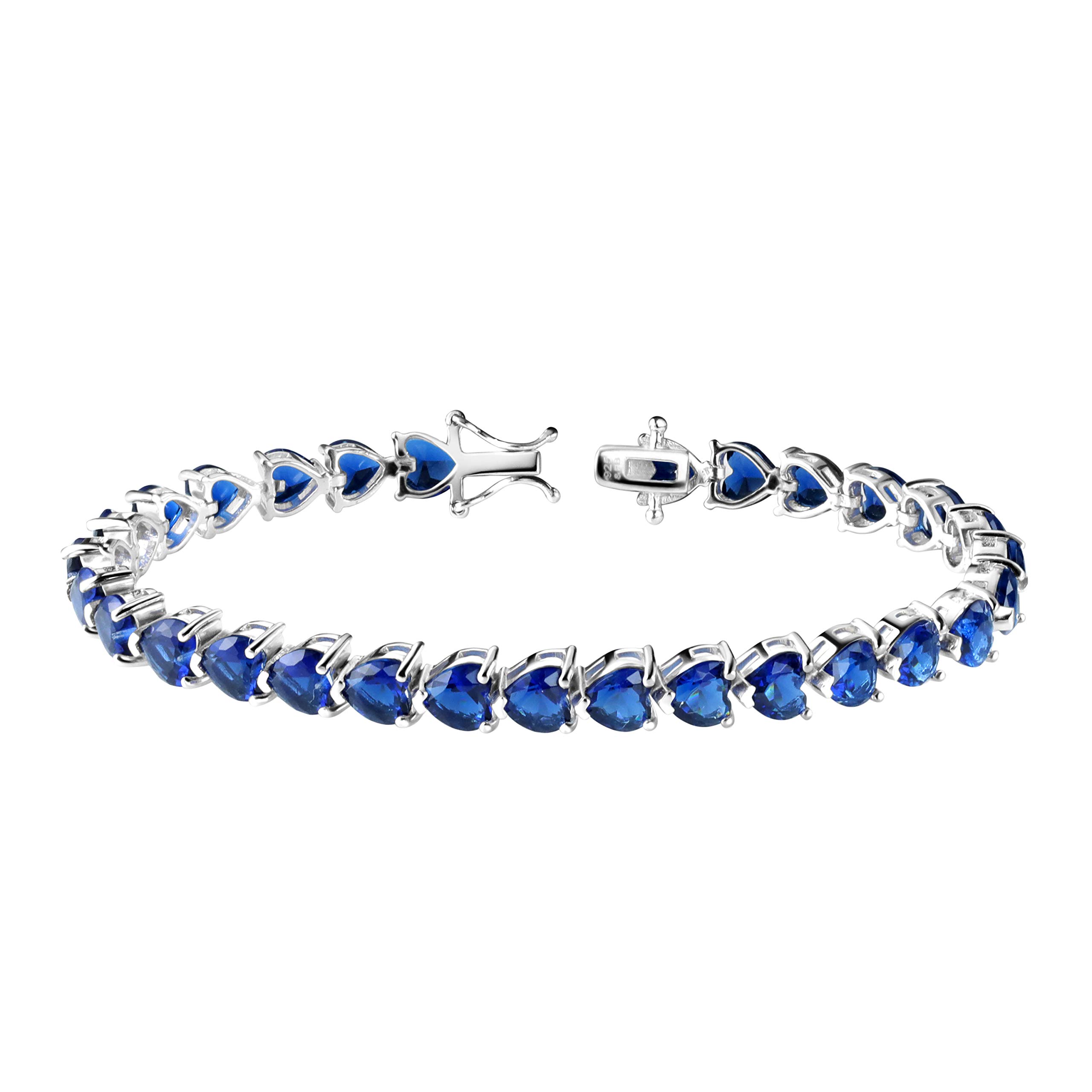 Franki Baker Heart Shaped Sapphire Blue CZ & Sterling Silver Tennis Bracelet. Size: 19cm
