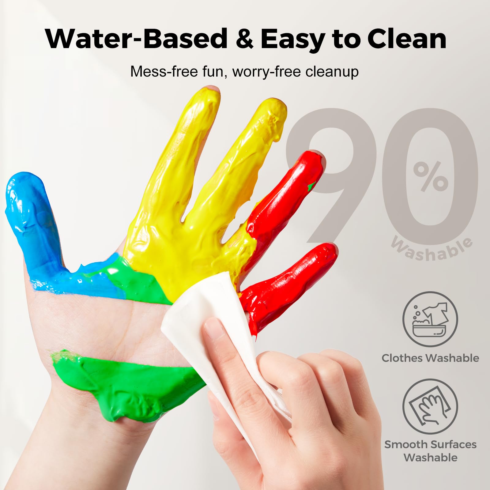 Jar Melo Washable Finger Paints for Toddlers, 10 Colors Large Capacity (2.1fl oz), Non Toxic Baby Paint for Hand and Feet, Safe Art Supplies, Preschool Learning Gifts for Kids Age 2+