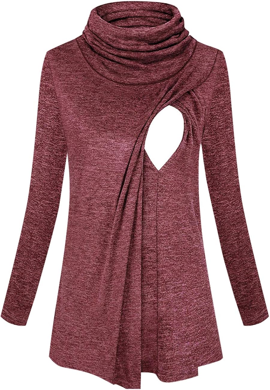 Larenba Women's Nursing Sweatshirts Long Sleeve Layered Maternity Breastfeeding Tunic Tops