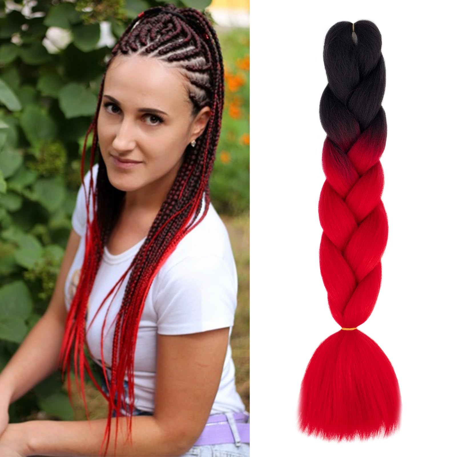 Dcbaboo Hair Extensions for Braiding Jumbo Braiding Hair Extension 1pack 24inch Synthetic Hair Kanekalon Ombre Braids Extensions Hair Afro Crochet Twist Box Braids 100g, Black-Red — image 1