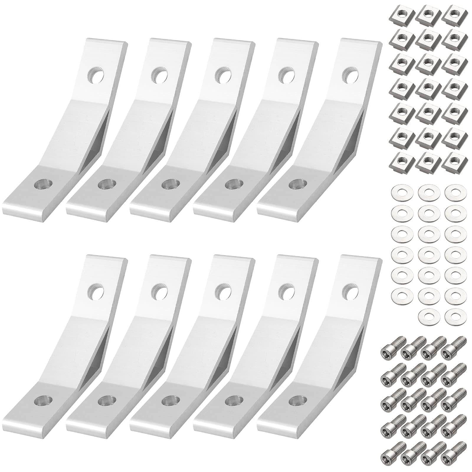 EYPINS 10 x Fixing Brackets 135 Degree 3030 Series for Single Groove Profiles 8 mm Allows You to Fix 2 Profiles with 20 T-Nuts, 20 Washers, 20 Screw Thread M8 x 16 mm