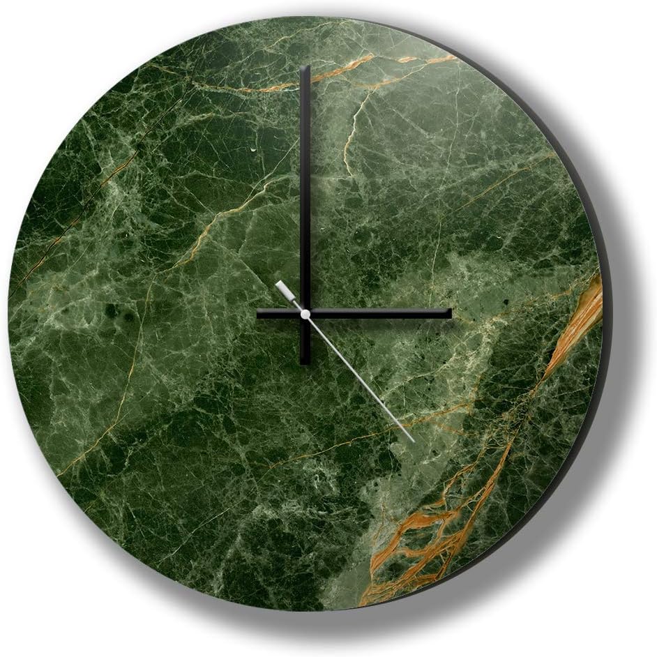KICO Emerald Green Marble Hanging Wall Clock - Handmade - Silent Sweep movement
