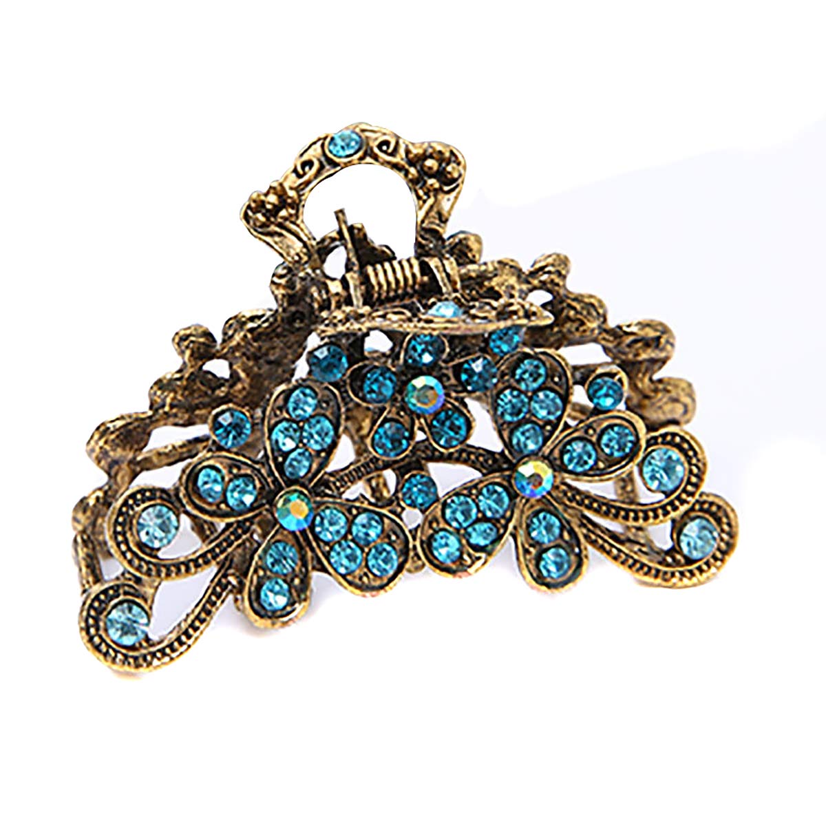 Fodattm Retro Flowers Hair Claw Clip for Women Lady Girls Vintage Alloy Rhinestone Hair Jaw Clips Hairpin Fancy Hair Clamp (Sky blue)