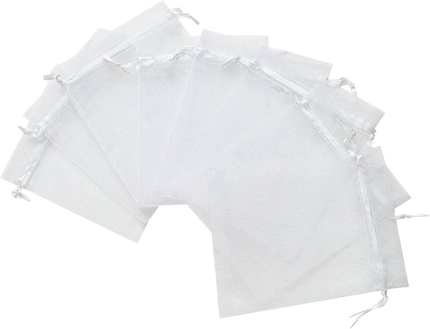 Hengu 4x6" White Organza Jewelry Bags, Drawstring Organza Pouches Tulle Bags for Wedding Party Favor Gift Bags, Pack of 100