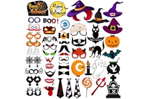 OARKIVE 53pcs Happy Halloween Photo Booth Props Halloween Picture Props Skull Photo Booth Props Witch Hat Pumpkin Bat Tombstone Fancy Party Decor Supply