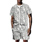 UOUA 80s Outfit for Men 90s Color Block Costumes 2 Piece Retro Short Sleeve Jacket & Shorts Set for Party