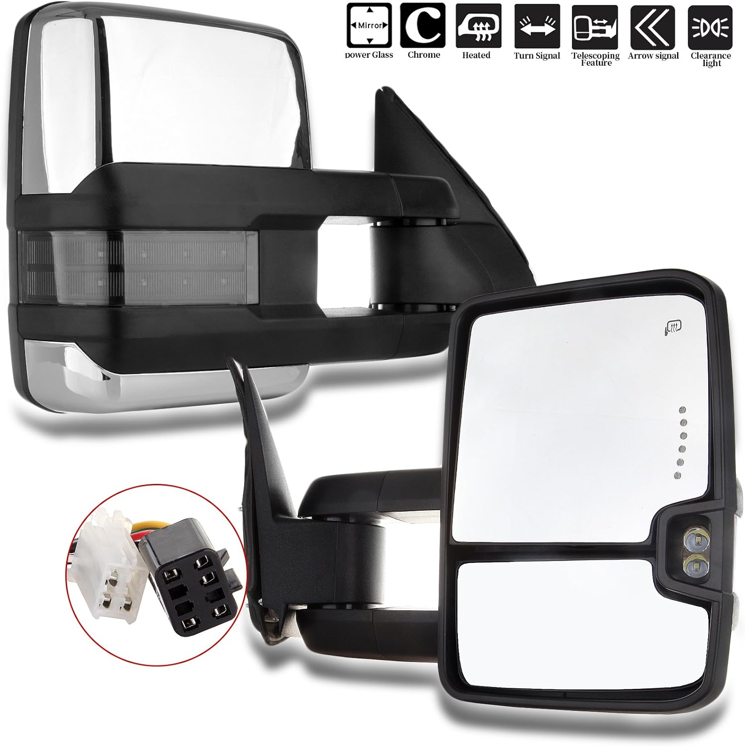 Towing Mirrors with LED Signal Clearance Light Side Mirrors for 1999