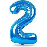 Blue 2 Balloons, 40 Inch Large Foil Number Balloons Set 0-9, Self Inflating Digital 2 Helium Balloon for Boys Men 2nd 12th 20th Age Birthday Anniversary Party Decorations Photo Shoot Supplies