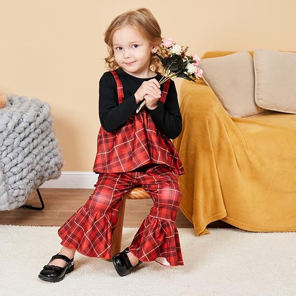 LITBEAR TODDLER BABY GIRLS CHRISTMAS OUTFITS PLAID DREES SHIRT FLARE FOR NEWBORN XMAS DRESS CLOTHES SET 6M-3T