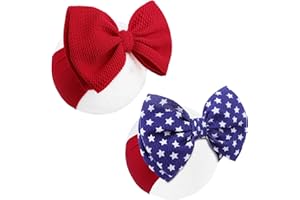 ONENINEDREAM Patriotic 4th of July Hair Accessories for Baby Girls: Toddler Headband with American Flag Bow, White Stars in Red, White, and Blue