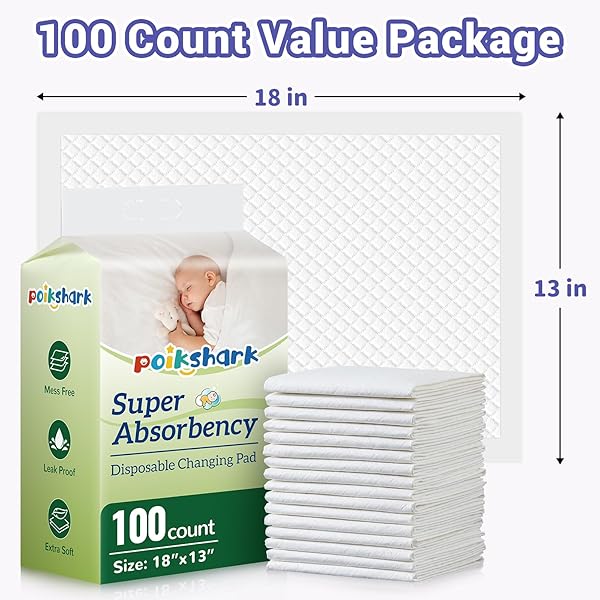 100 PACK DISPOSABLE DIAPER CHANGING PADS FOR BABY LEAKPROOF & SUPER ABSORBENCY DISPOSABLE UNDERPADS LARGE TODDLER PADS ABSORBENT FLUFF PROTECTIVE TABLE PADS, PEE PADS FOR BABIES, KIDS 18″ X 13″