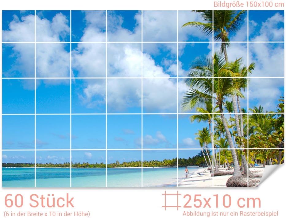 GRAZDesign Fliesendekor Bad Strand - Fliesenfolie Badezimmer Palmen