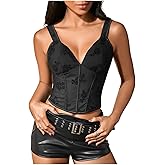 Floerns Women's Floral Deep V Neck Corset Lace Up Back Tank Top Slim Fit Crop Corset Bustier Tops