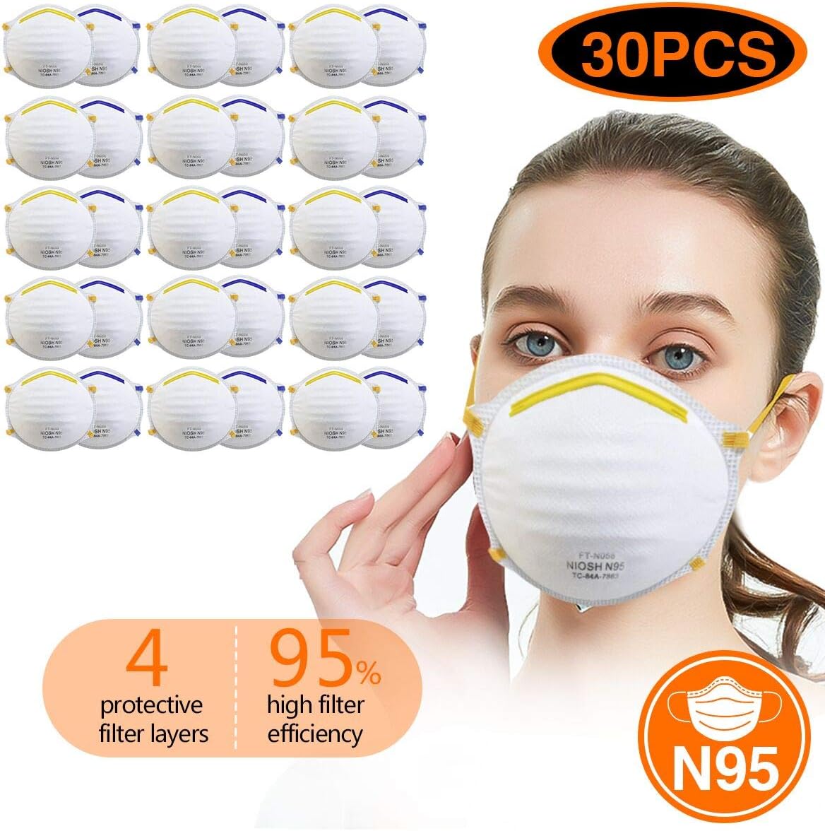 30 Pcs N95 Face Mask, NIOSH Certified Respirator Particulate Safety Mask,Breathable Reusable Dust Mask for Personal Health Protection [Pack of 30 Pcs]