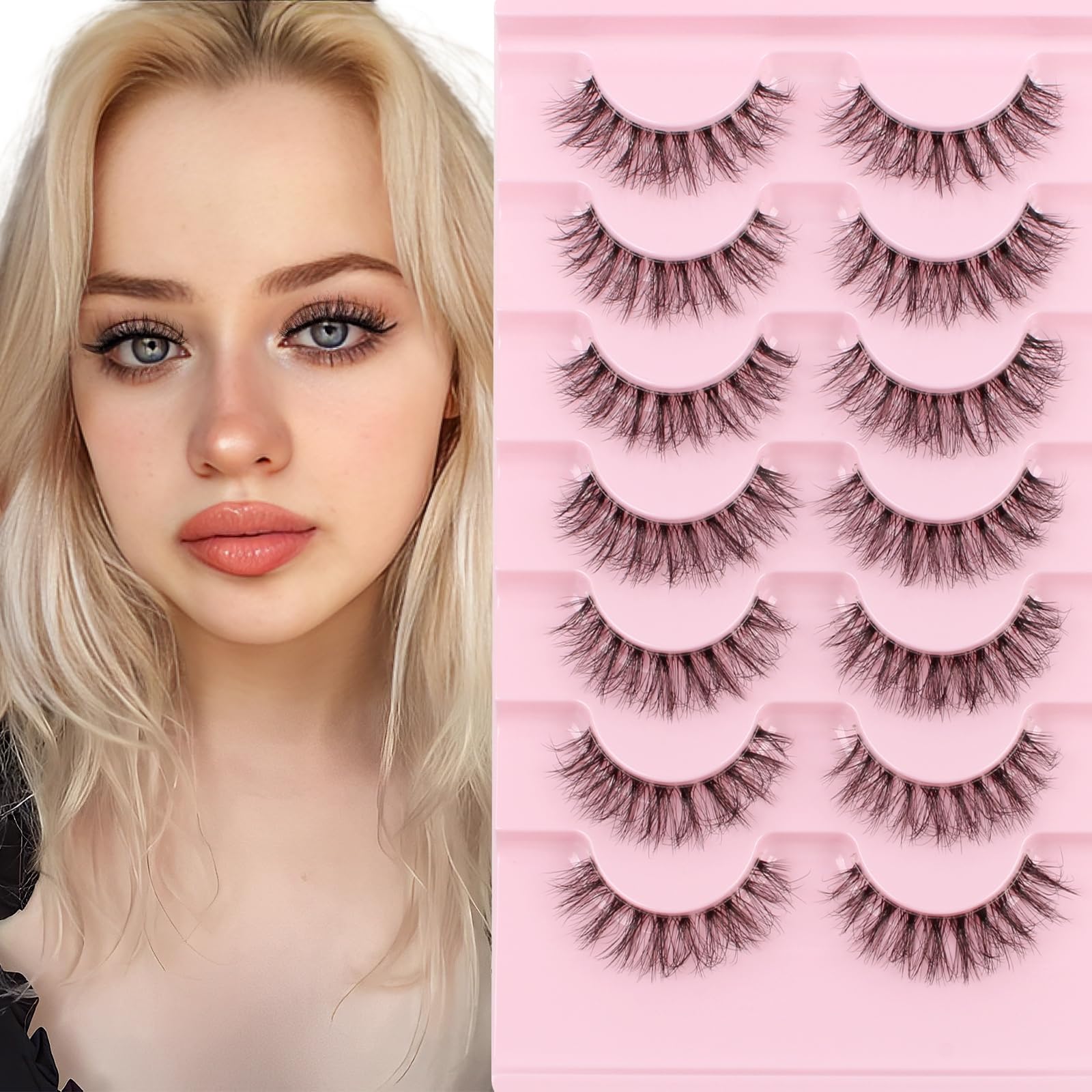 Oreola False Eyelashes Clear Band Fluffy Eyelashes Lightweight Fake Lashes 3D Effect Faux Mink lashes Reusable 7 Pairs