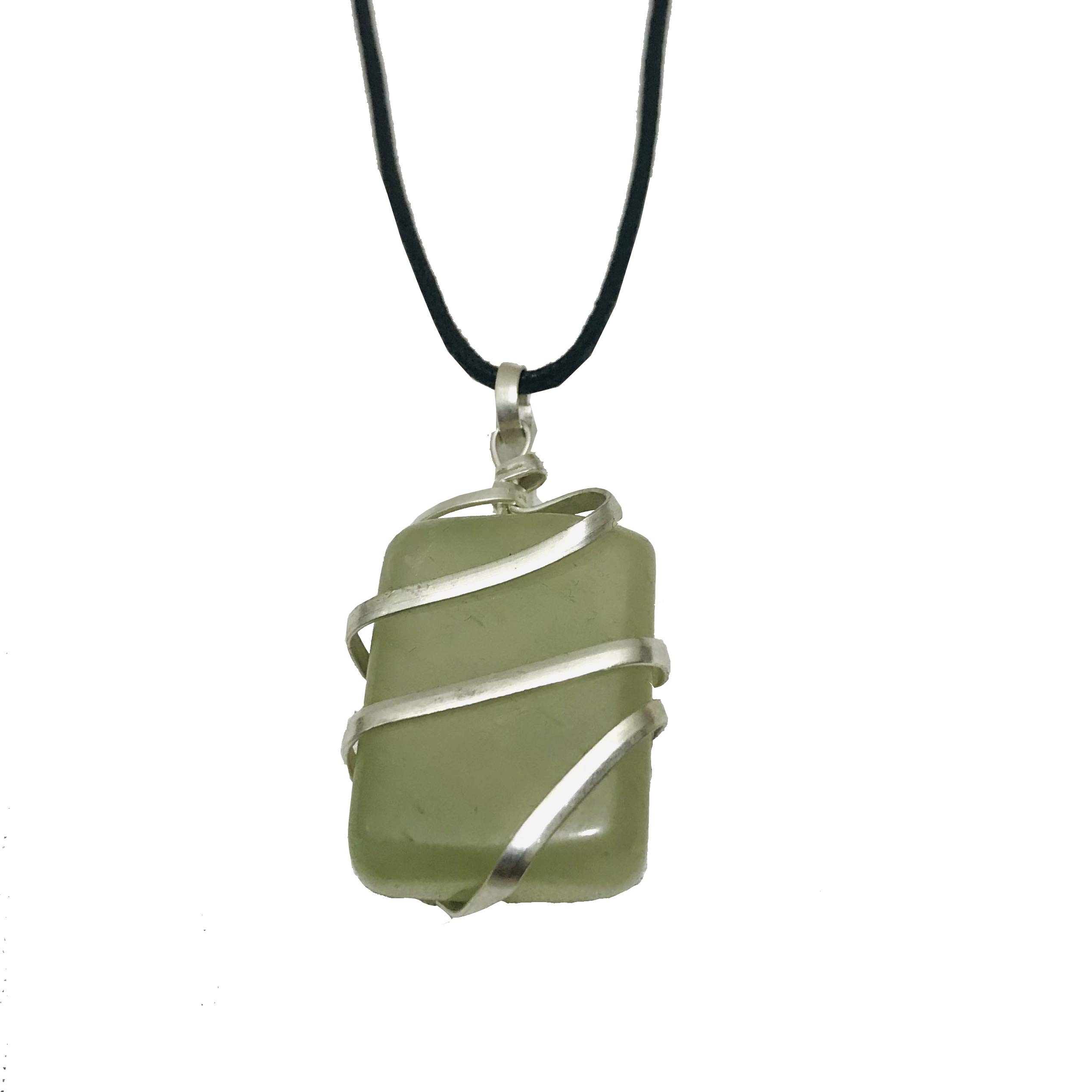 Gavya International Green Jade Tumbled Stone Crystal Pendant Gems Pendant with Wax Cord Rope Chain for Necklace Energy Generator Crystal Stone are Used Meditation Him Her