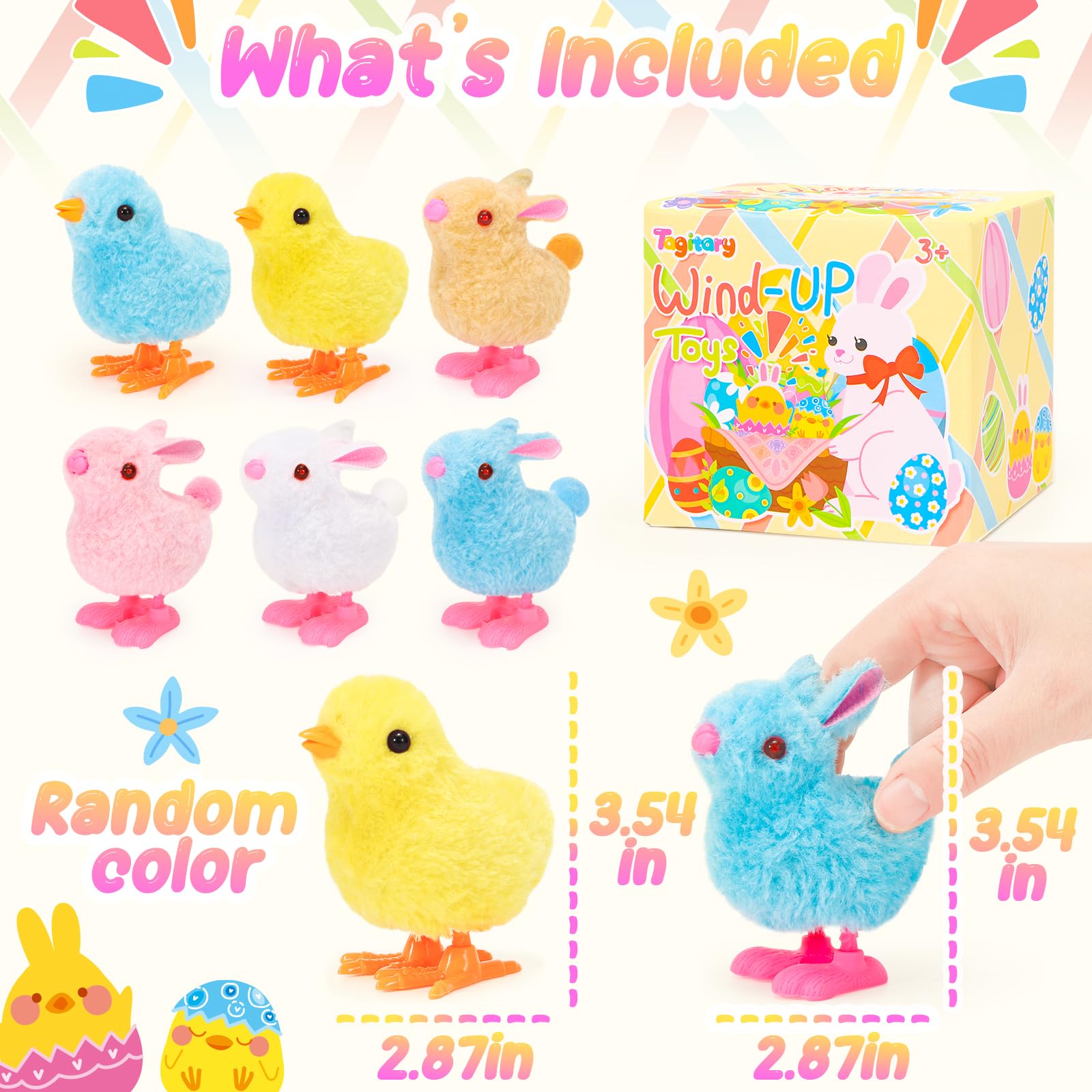 Tagitary Bunny and Jumping Chick Wind Up Toys Easter Plush Rabbit and Chicken Toy for Kids Toddlers Easter Egg Hunt Basket Party Favor Stocking Stuffers Classroom Prizes Christmas Birthday Gift