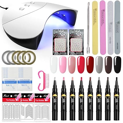 Saint-Acior 8 Farben One Step Gel Pen Nagelset uv Gel Nagellack Stift 3 in 1 LED Gellack Gelnägel Starterset, No Base Top Coa