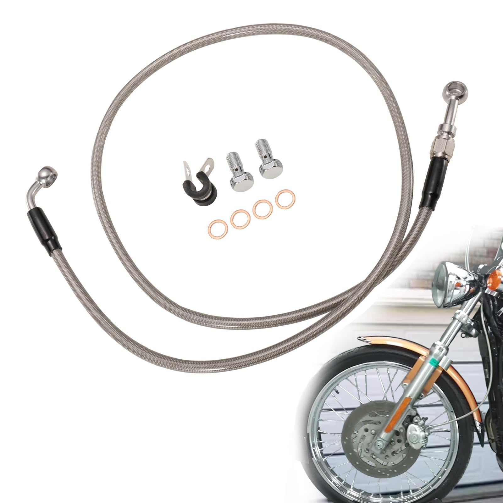 Photo 1 of 16" Ape Hanger Handlebar Front Brake Line Stainless Steel Braided Extended Brake Cable for 2004-up non-ABS Sportster XL & 18-up Softail