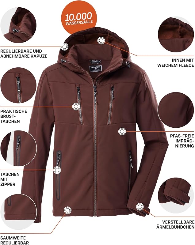 Casaco Softshell masculino com capuz com fecho KOW 79 MN SFTSHLL JCKT, mahagoni, 4XL, 43323-000
