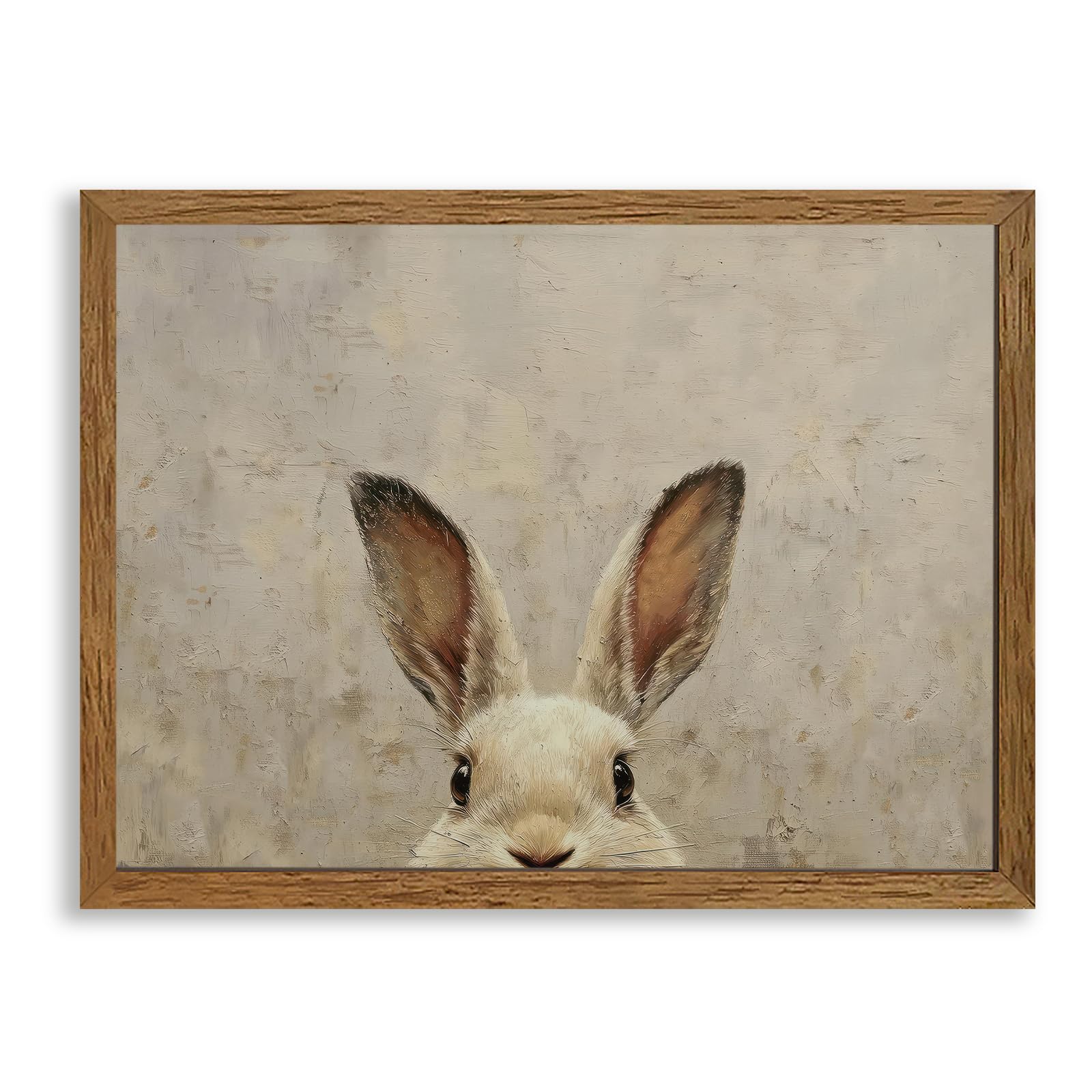 AVECCO Framed Vintage Funny Bunny Easter Wall Art, Cute Farmhouse Aesthetic Wall Decor, Easter Rabbit Art Prints for Bathroom Living Room Bedroom Dining Room Office Decoration Ready to Hang 12x16 inch