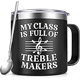 Qtencas Gift for Music Teacher, Band Teacher Gifts My Class Is Full Of Treble Makers Coffee Mug, 14oz Stainless Steel Music Mug, Teacher Appreciation Gift Birthday Christmas Gift for Men Women, Black