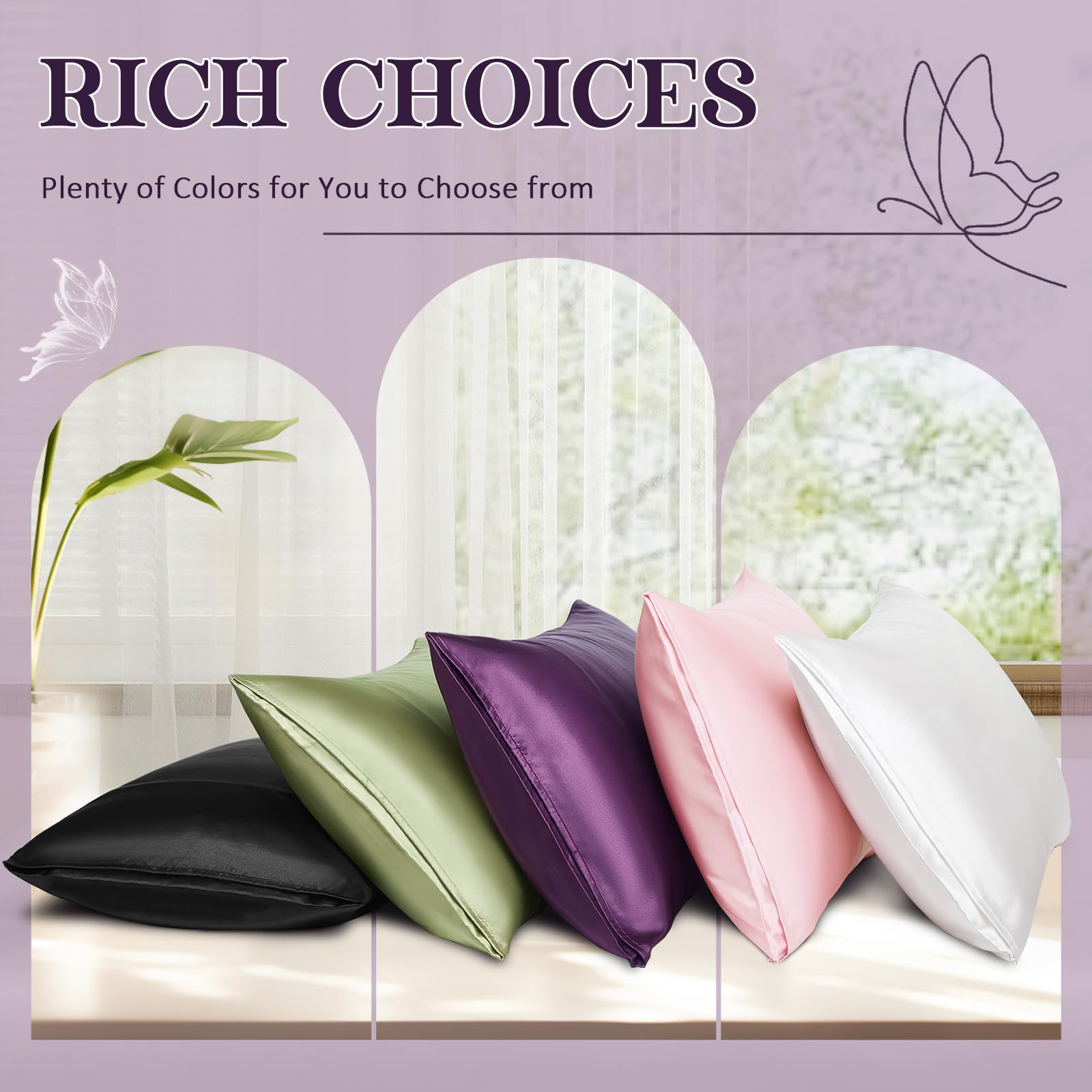 Heywaller Satin Pillowcases for Hair and Skin - Purple Standard Size PIllow Cases 2 Pack - Similar to Silk Pillowcases with Envelope Closure - Soft & Silky Pillow Covers for Him or Her - Image 7