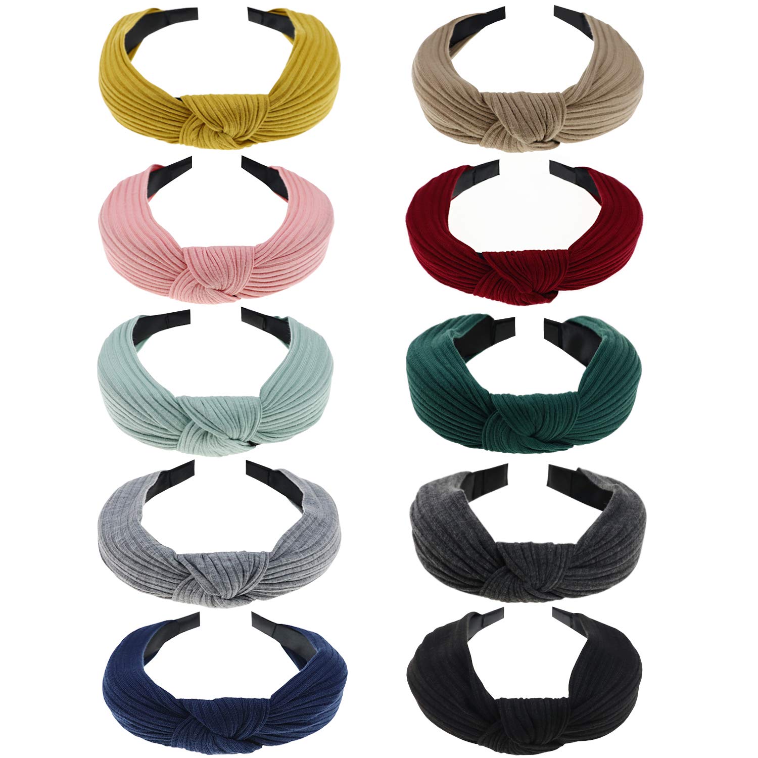 DRESHOW Headbands for Women 10 Packs Fabric Hair Band Knot Headband Wide Elastic Hairbands Cute Alice Band Hair Accessories
