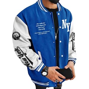 Men's Color Block Letter Graphic Varsity Jacket Long Sleeve Baseball Jacket Bomber Coat