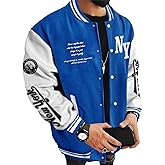SOLY HUX Men's Varsity Jacket Color Block Letter Graphic Long Sleeve Baseball Jacket Bomber Coat
